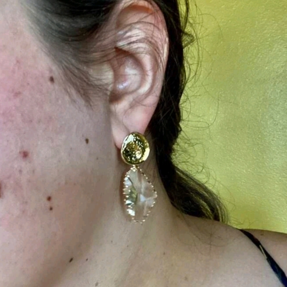 Gold 16k statement earrings tone dangle faux crystal classic formal 💖2/$30 - Picture 11 of 11